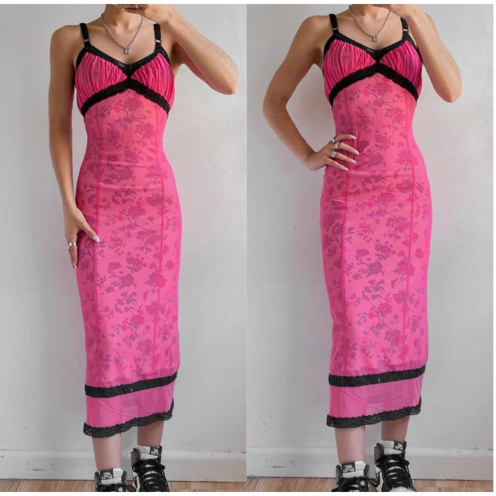 Urban Outfitters Pink Long Slip Dress MEDIUM